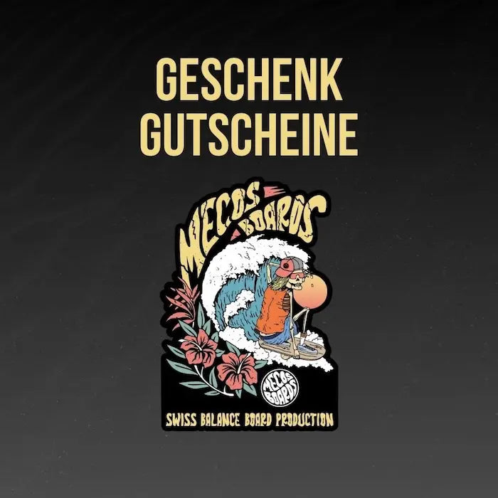 Geschenkgutscheine von Mecos Boards – das perfekte Geschenk für Balance Board Fans und Bewegungsfreude mit Stil.