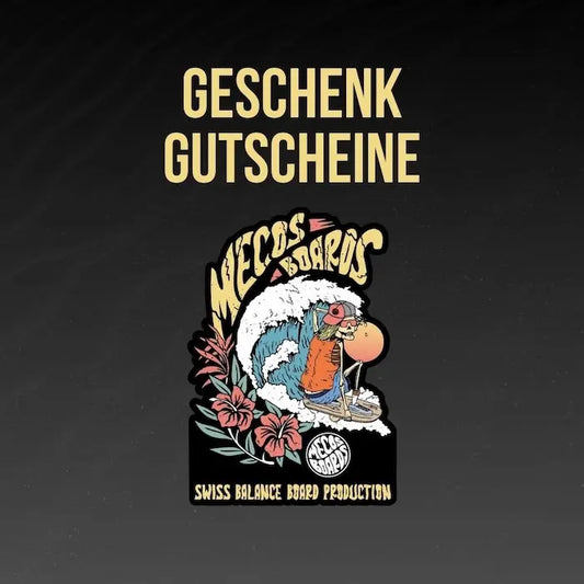 Geschenkgutscheine von Mecos Boards – das perfekte Geschenk für Balance Board Fans und Bewegungsfreude mit Stil.