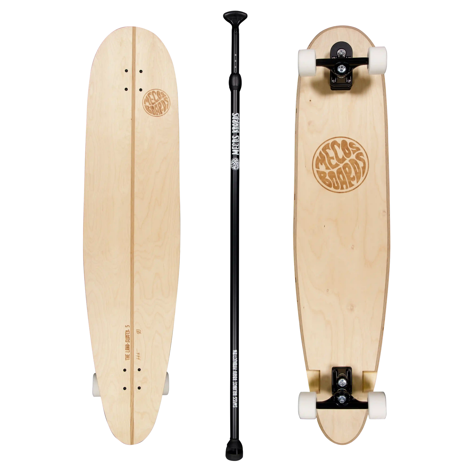MECOS BOARDS The Land Surfer Set – Longboard & Land Paddle Komplett-Set für Landpaddling & SUP Training auf Asphalt