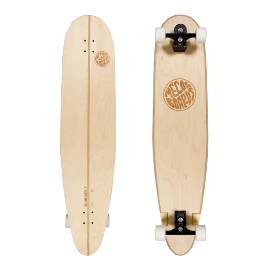 MECOS BOARDS The Land Surfer – Longboard Vorder- & Rückseite mit Surfskate-Achsen & Gravur, Swiss Made 120 cm