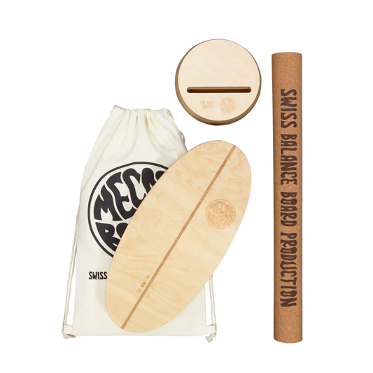 MECOS BOARDS Mini Kids Balance Board Set – Kinder ab 2 Jahren, Korkmatte & Ständer, Swiss Made