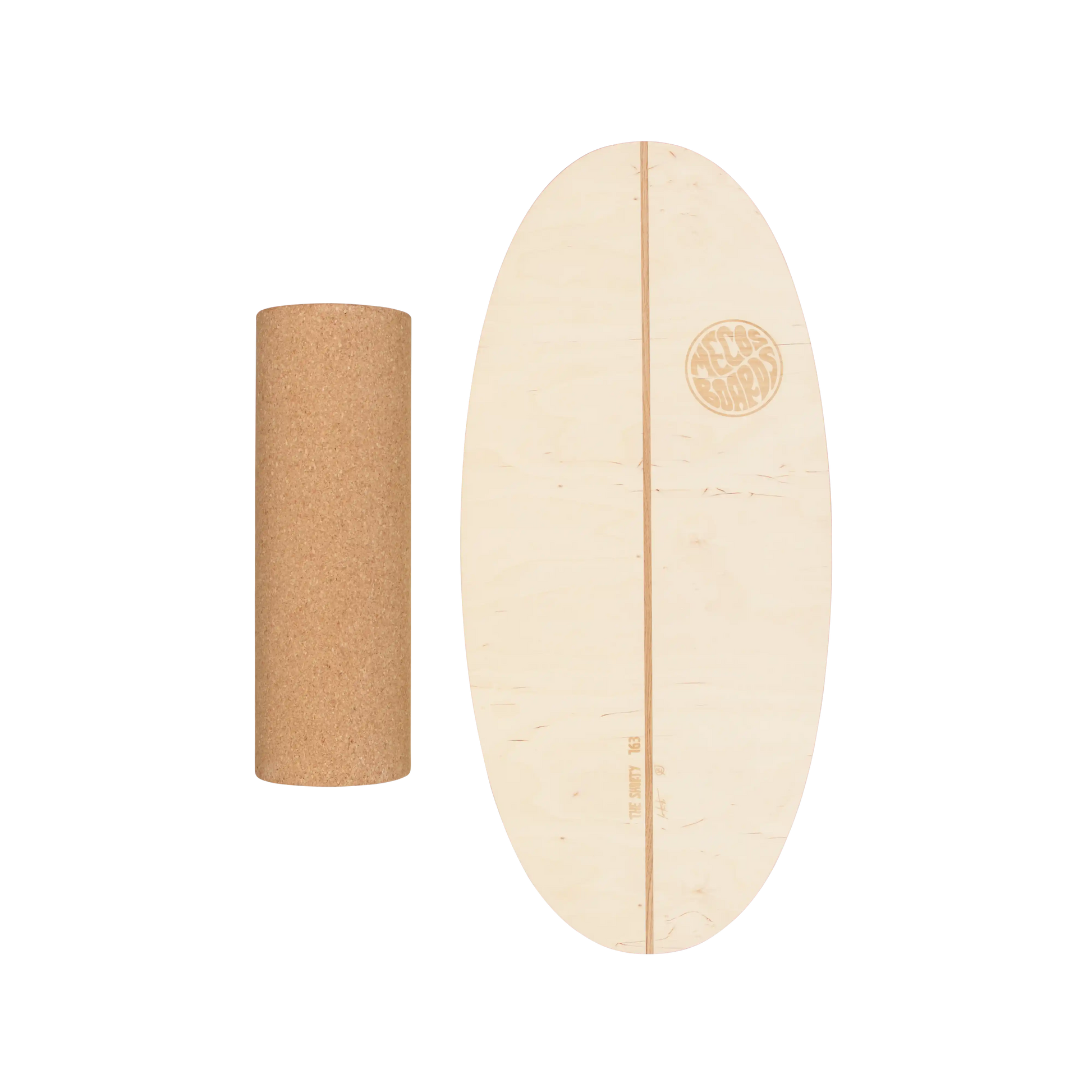 MECOS BOARDS The Shorty Balance Board – Set mit Korkrolle Freisteller, Swiss Made Birkenholz für Anfänger & Familie