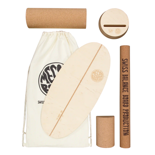 MECOS BOARDS The Shorty Starter-Kit – Balance Board Anfänger Set mit 2 Korkrollen & Cotton Bag, Swiss Made