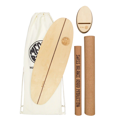 MECOS BOARDS The Surfer Balance Board Set – Surf Trainer mit Korkrolle, Ständer & Cotton Bag, Swiss Made