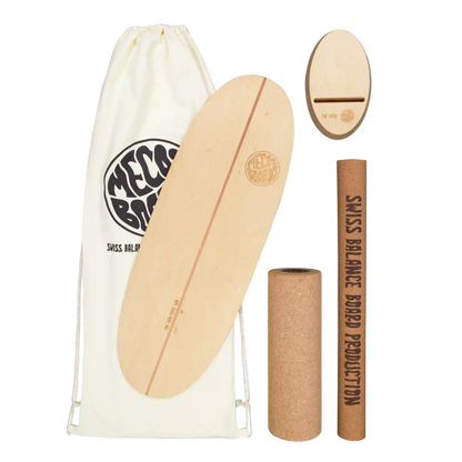 Made MECOS BOARDS Twin-Tipper Balance Board Komplett-Set – Board, Korkrolle, THE RACK Ständer und Boardbag, Swiss Made
